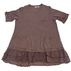 LOGO Lounge Purple Tunic Top Ruffled Polka Dot Hem Pockets Women's XL